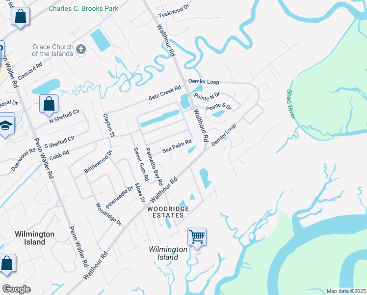 map of restaurants, bars, coffee shops, grocery stores, and more near 3 Sea Palm Cove in Savannah