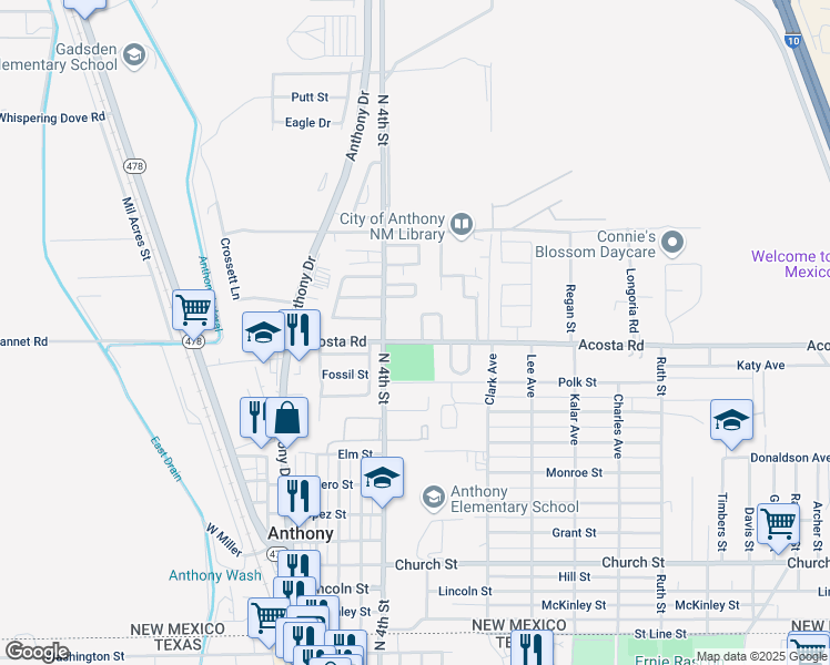 map of restaurants, bars, coffee shops, grocery stores, and more near 500-624 Acosta Road in Anthony