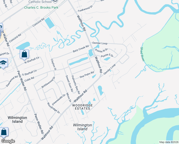 map of restaurants, bars, coffee shops, grocery stores, and more near 105 Sycamore Crossing in Savannah