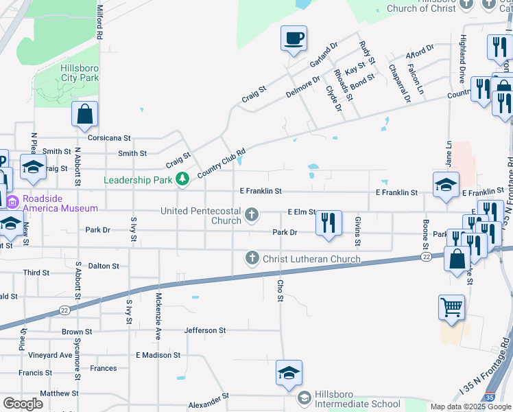 map of restaurants, bars, coffee shops, grocery stores, and more near 921 East Franklin Street in Hillsboro