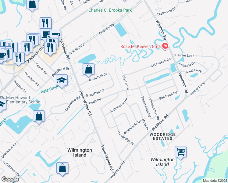 map of restaurants, bars, coffee shops, grocery stores, and more near 137 South Sheftall Circle in Savannah