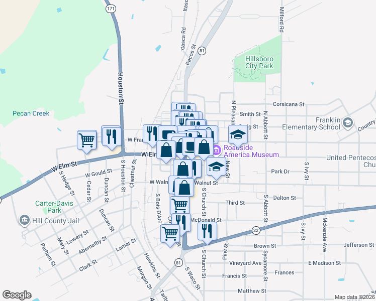 map of restaurants, bars, coffee shops, grocery stores, and more near in Hillsboro