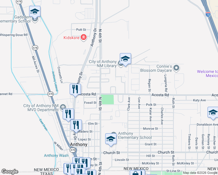 map of restaurants, bars, coffee shops, grocery stores, and more near Tierra De Suenos in Anthony