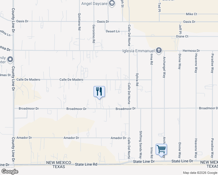 map of restaurants, bars, coffee shops, grocery stores, and more near 849 Calle De Madero in Chaparral