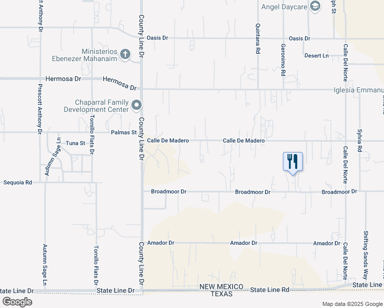 map of restaurants, bars, coffee shops, grocery stores, and more near 741 Calle De Madero in Chaparral