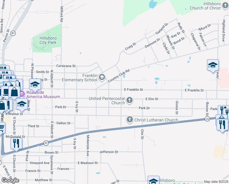 map of restaurants, bars, coffee shops, grocery stores, and more near 806 East Franklin Street in Hillsboro