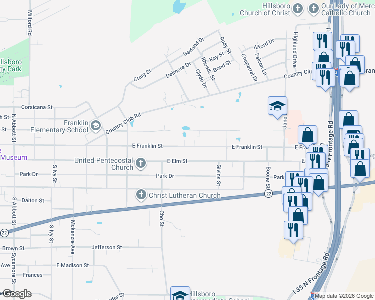 map of restaurants, bars, coffee shops, grocery stores, and more near 1014 East Franklin Street in Hillsboro
