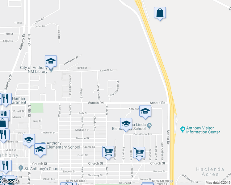map of restaurants, bars, coffee shops, grocery stores, and more near 1184 Tierra Huichol Circle in Anthony