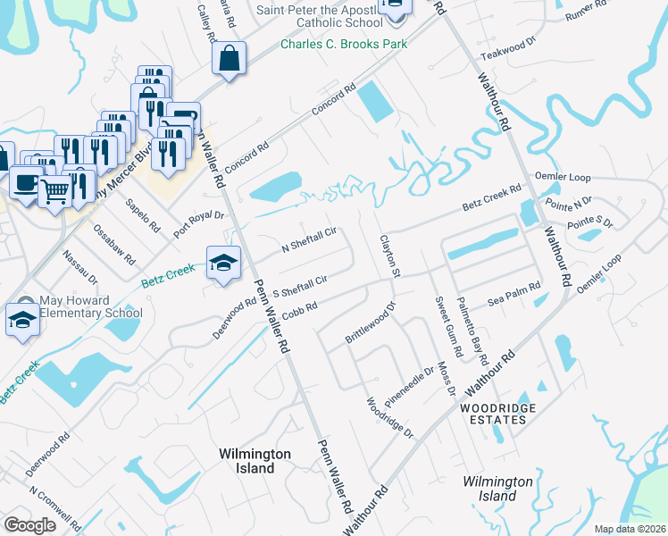 map of restaurants, bars, coffee shops, grocery stores, and more near 128 South Sheftall Circle in Savannah