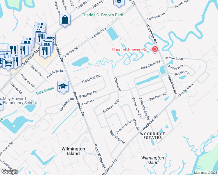 map of restaurants, bars, coffee shops, grocery stores, and more near 137 South Sheftall Circle in Savannah