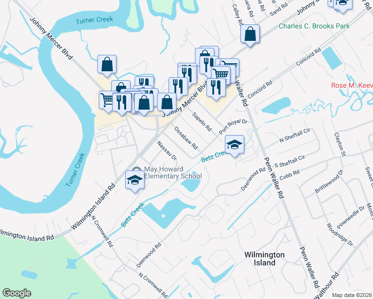map of restaurants, bars, coffee shops, grocery stores, and more near 22 Port Royal Drive in Savannah