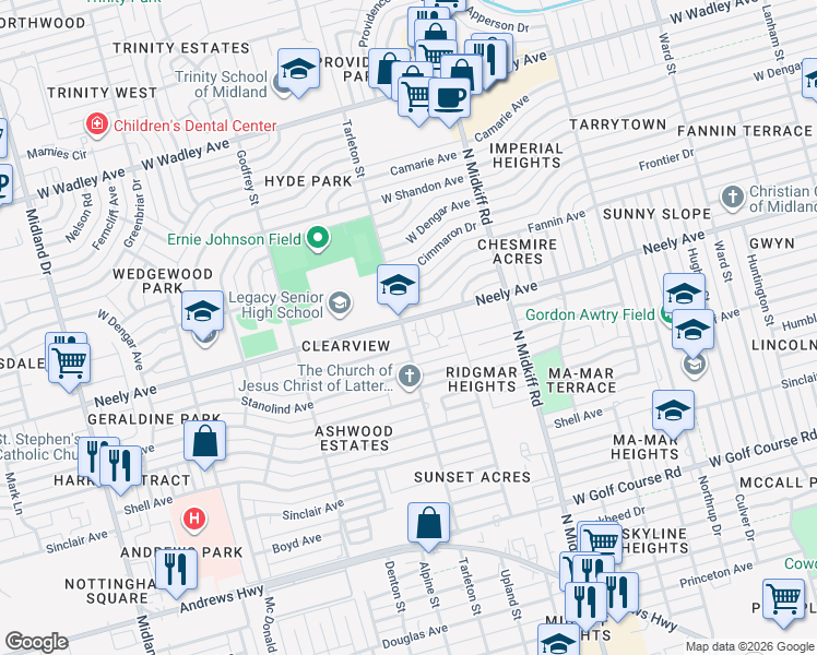 map of restaurants, bars, coffee shops, grocery stores, and more near 62 Tarleton Street in Midland