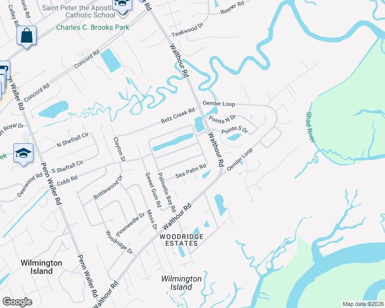 map of restaurants, bars, coffee shops, grocery stores, and more near 105 Sycamore Crossing in Savannah
