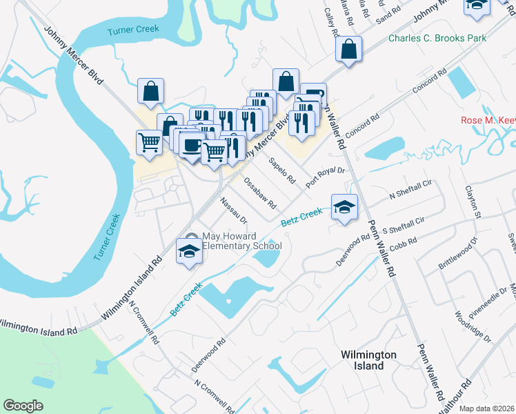map of restaurants, bars, coffee shops, grocery stores, and more near 22 Port Royal Drive in Savannah