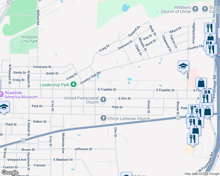 map of restaurants, bars, coffee shops, grocery stores, and more near 921 East Franklin Street in Hillsboro