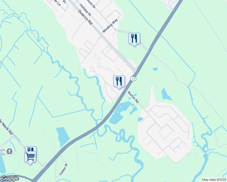 map of restaurants, bars, coffee shops, grocery stores, and more near 1600 Bridgewater Drive in Savannah