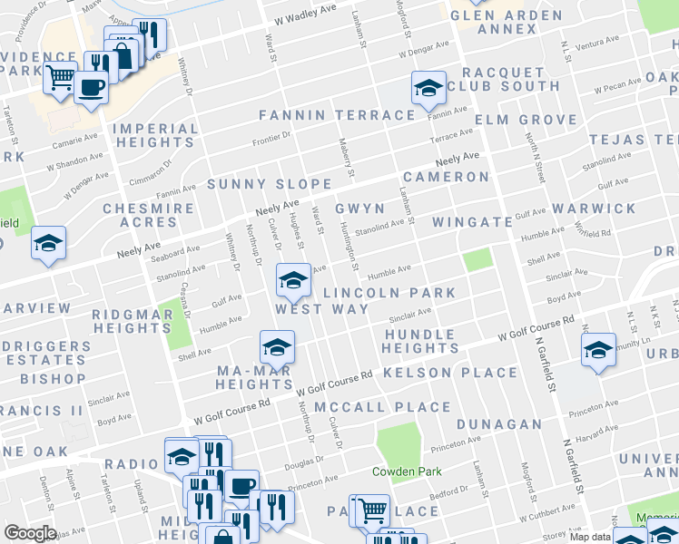 map of restaurants, bars, coffee shops, grocery stores, and more near 2004 Ward Street in Midland