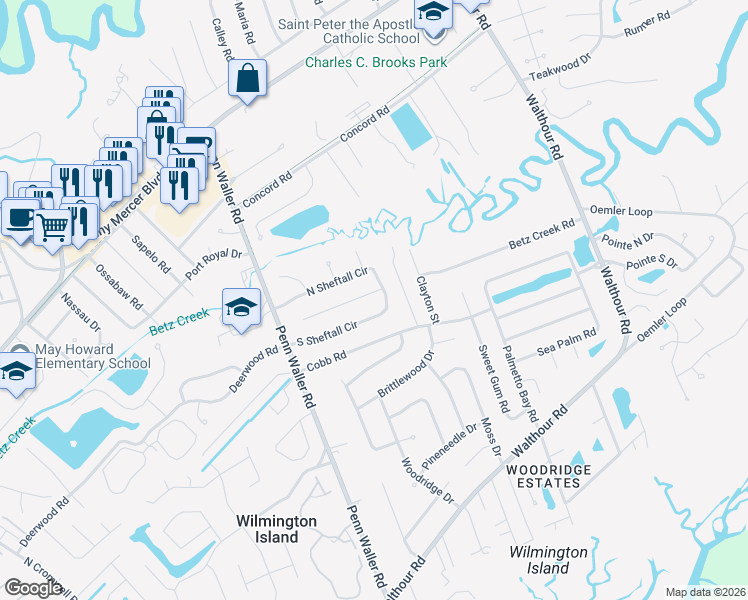 map of restaurants, bars, coffee shops, grocery stores, and more near 128 South Sheftall Circle in Savannah