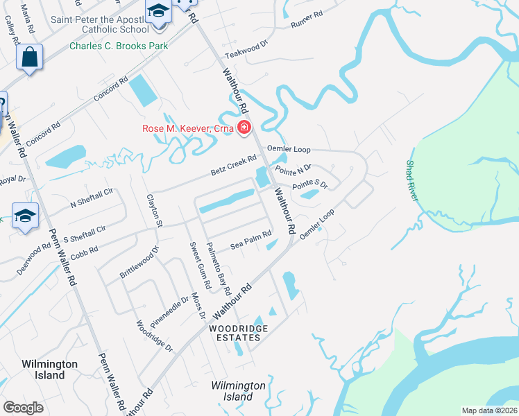 map of restaurants, bars, coffee shops, grocery stores, and more near 105 Sycamore Crossing in Savannah