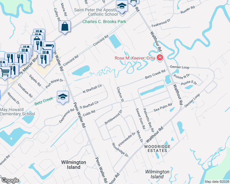 map of restaurants, bars, coffee shops, grocery stores, and more near 137 South Sheftall Circle in Savannah