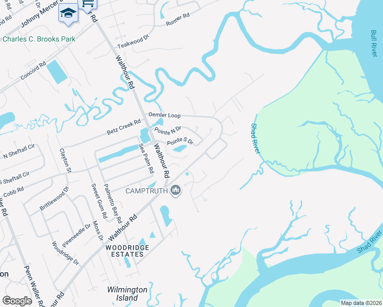 map of restaurants, bars, coffee shops, grocery stores, and more near 525 Pointe South Drive in Savannah