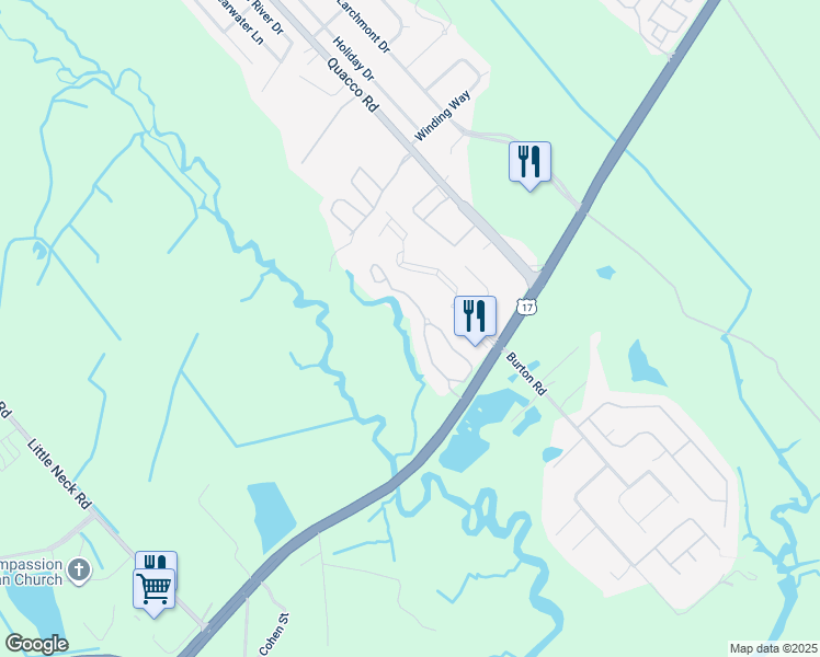 map of restaurants, bars, coffee shops, grocery stores, and more near 5800 Ogeechee Road in Savannah