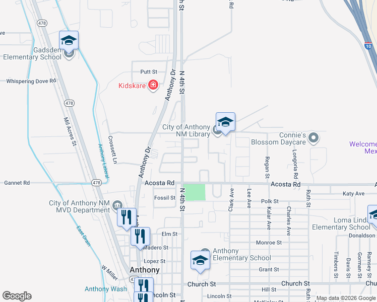 map of restaurants, bars, coffee shops, grocery stores, and more near 505 Putter Circle in Anthony