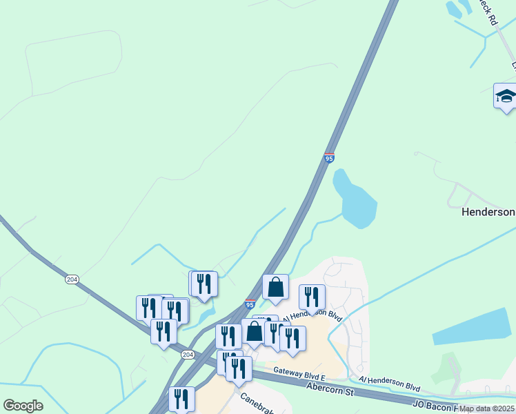 map of restaurants, bars, coffee shops, grocery stores, and more near 99 Gateway Boulevard West in Savannah