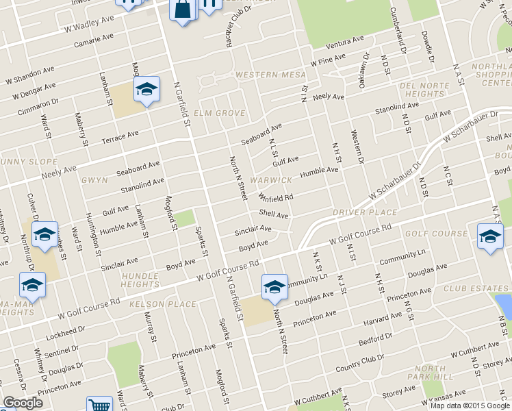 map of restaurants, bars, coffee shops, grocery stores, and more near 2012 Shell Avenue in Midland