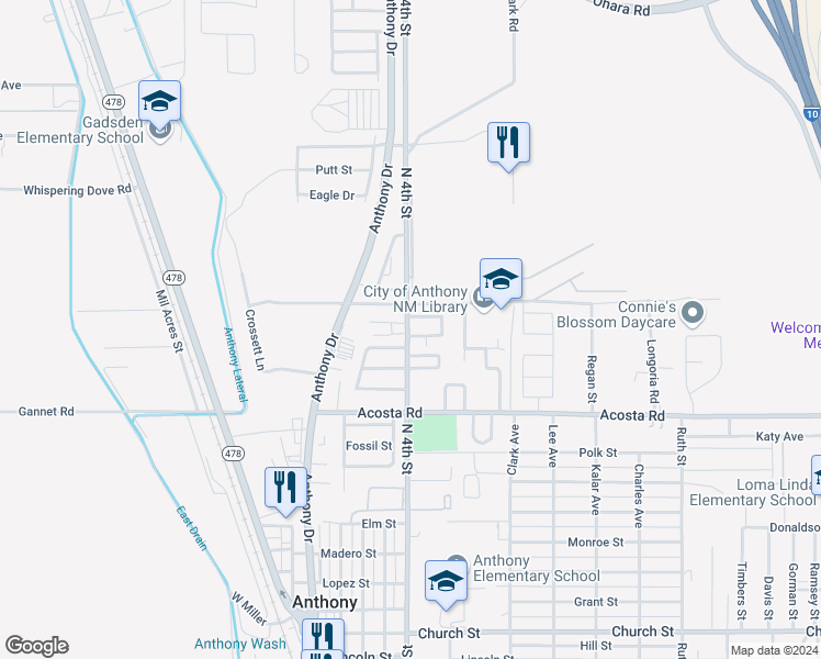 map of restaurants, bars, coffee shops, grocery stores, and more near 501 Putter Circle in Anthony