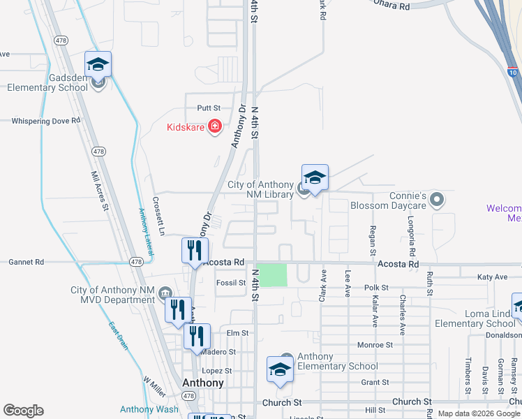 map of restaurants, bars, coffee shops, grocery stores, and more near 505 Putter Circle in Anthony