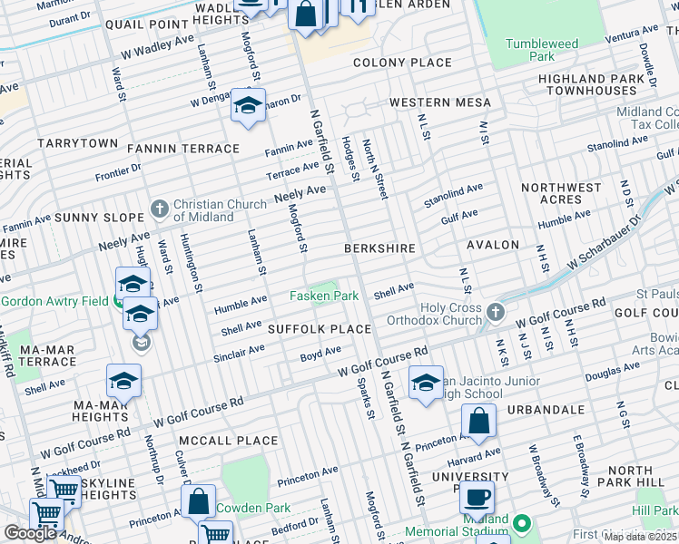 map of restaurants, bars, coffee shops, grocery stores, and more near 2306 Humble Ave in Midland