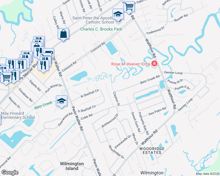 map of restaurants, bars, coffee shops, grocery stores, and more near 414 Clayton Street in Wilmington Island