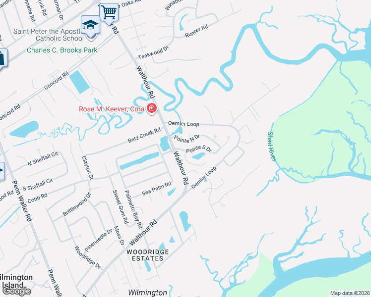 map of restaurants, bars, coffee shops, grocery stores, and more near 511 Pointe South Drive in Savannah