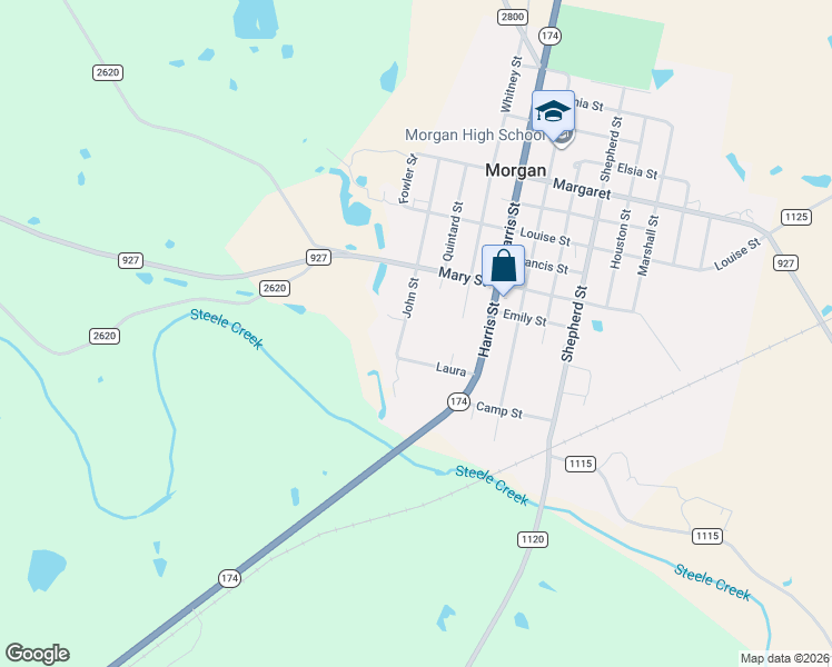 map of restaurants, bars, coffee shops, grocery stores, and more near 1306 Laura in Morgan