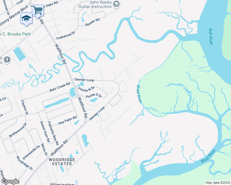map of restaurants, bars, coffee shops, grocery stores, and more near 558 Oemler Loop in Savannah