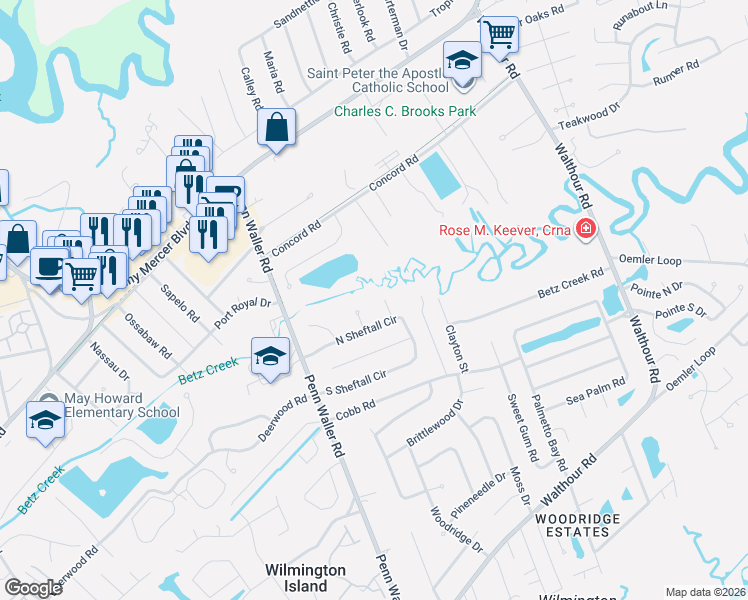 map of restaurants, bars, coffee shops, grocery stores, and more near 3 Cedar Cove in Savannah