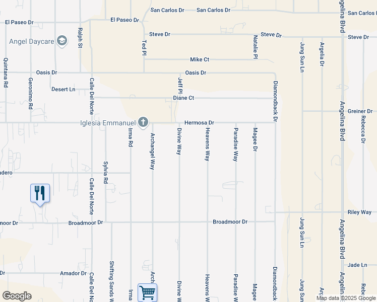 map of restaurants, bars, coffee shops, grocery stores, and more near 233 Divine Way in Otero County