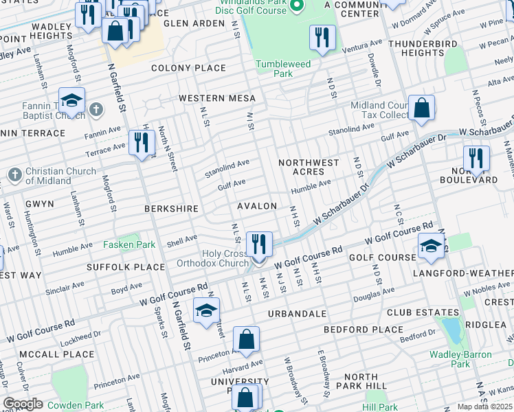 map of restaurants, bars, coffee shops, grocery stores, and more near in Midland