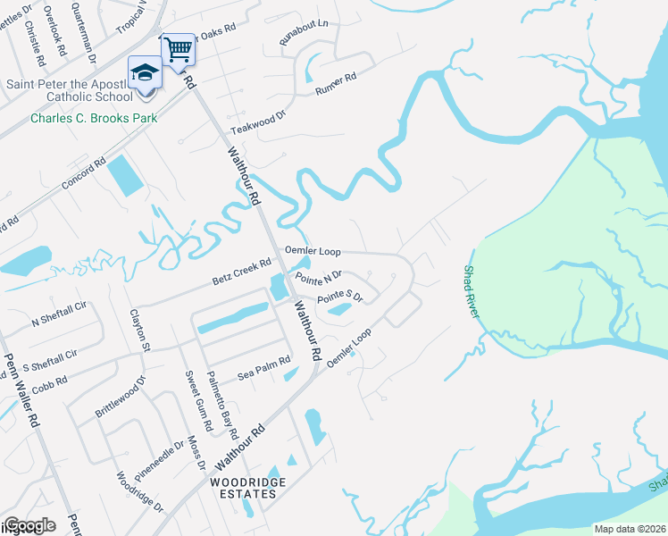 map of restaurants, bars, coffee shops, grocery stores, and more near 518 Pointe North Drive in Savannah