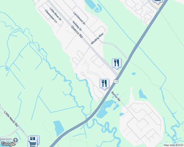 map of restaurants, bars, coffee shops, grocery stores, and more near 115 Old Quacco Road in Savannah