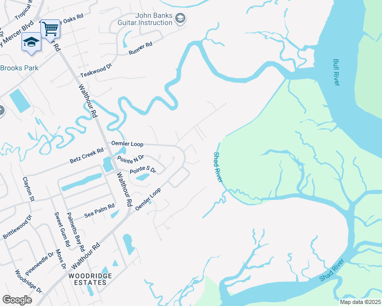 map of restaurants, bars, coffee shops, grocery stores, and more near 117 Blueleaf Court in Savannah