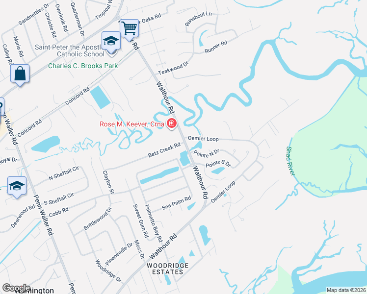 map of restaurants, bars, coffee shops, grocery stores, and more near 704 Betz Creek Road in Savannah