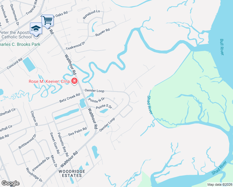 map of restaurants, bars, coffee shops, grocery stores, and more near 4 Oemler Loop in Savannah