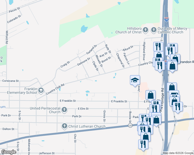 map of restaurants, bars, coffee shops, grocery stores, and more near 201 Old Brandon Road in Hillsboro