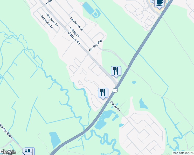 map of restaurants, bars, coffee shops, grocery stores, and more near 115 Old Quacco Road in Savannah
