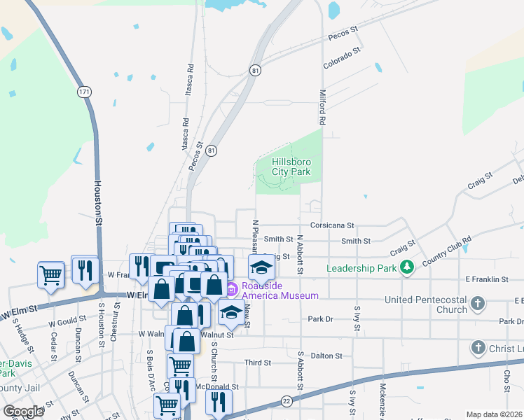 map of restaurants, bars, coffee shops, grocery stores, and more near 420 North Pleasant Street in Hillsboro