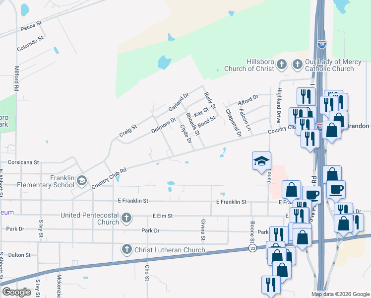 map of restaurants, bars, coffee shops, grocery stores, and more near 201 Old Brandon Road in Hillsboro