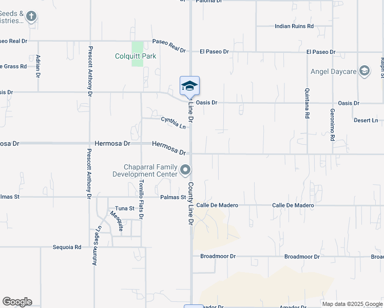 map of restaurants, bars, coffee shops, grocery stores, and more near 730 Hermosa Drive in Chaparral