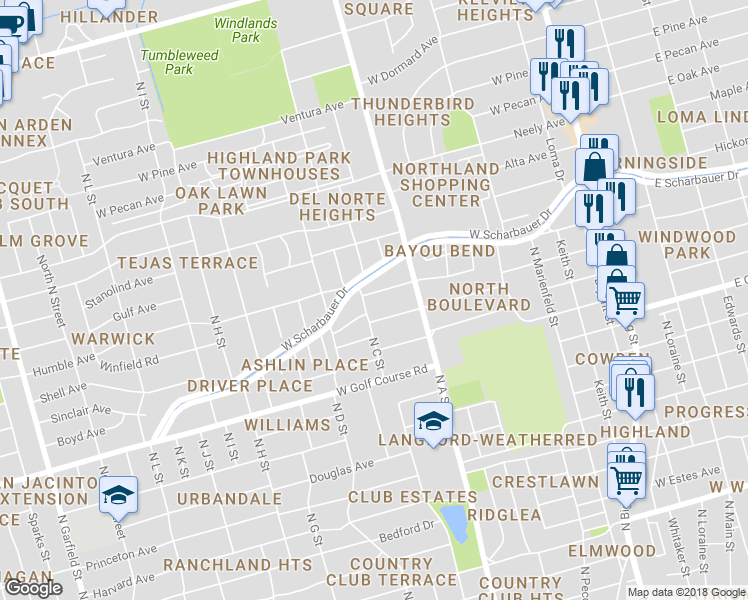 map of restaurants, bars, coffee shops, grocery stores, and more near 813 Shell Avenue in Midland